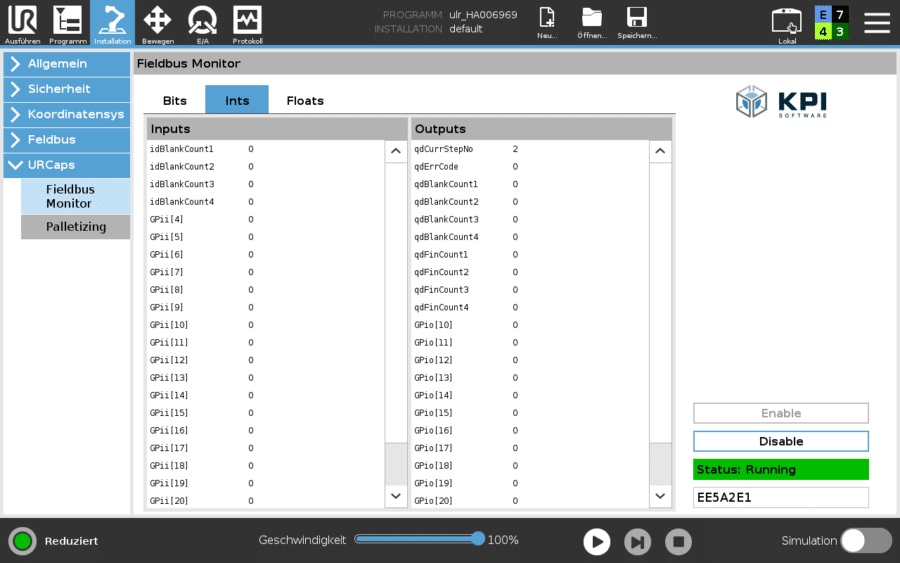 UR Caps für Universal Robots e-Series Feldbus Monitor - Fieldbus Monitor Ints