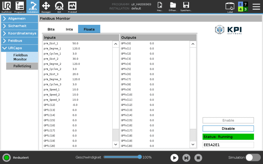 UR Caps für Universal Robots e-Series Feldbus Monitor - Fieldbus Monitor Floats